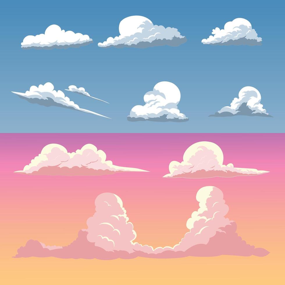 Clipart of various shapes of clouds in flat style, illustration with nature concept vector