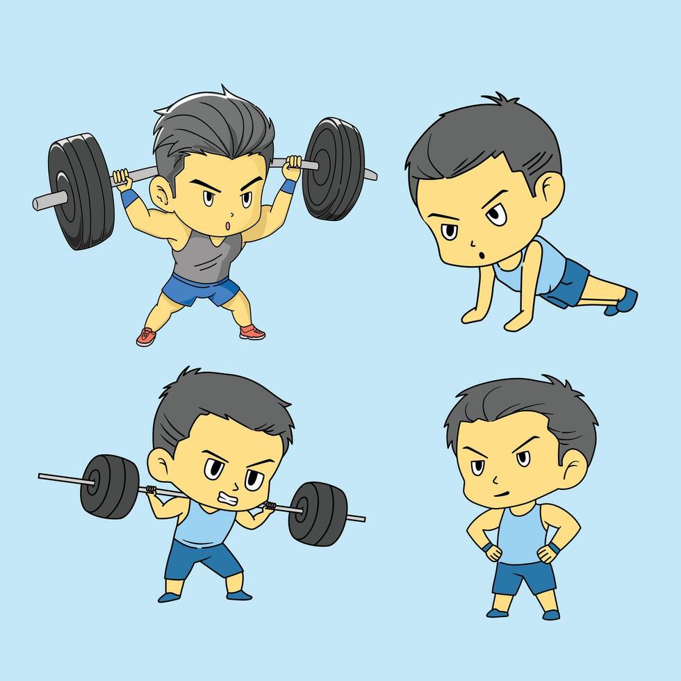 A Man Doing Weight Lifting Exercise, illustration In Flat Style with healthy lifestyle concept vector