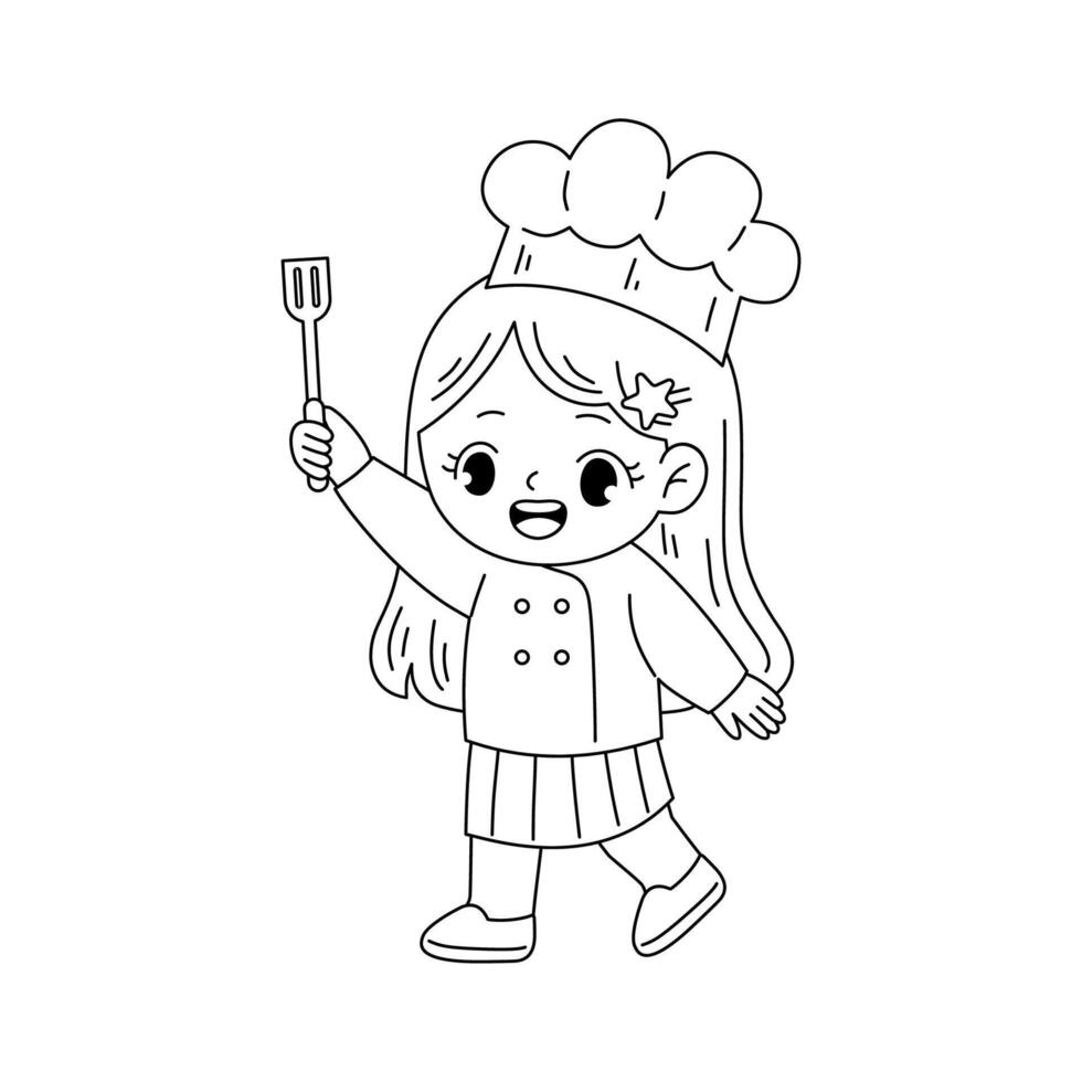 kid chef outline printable activity for kid vector