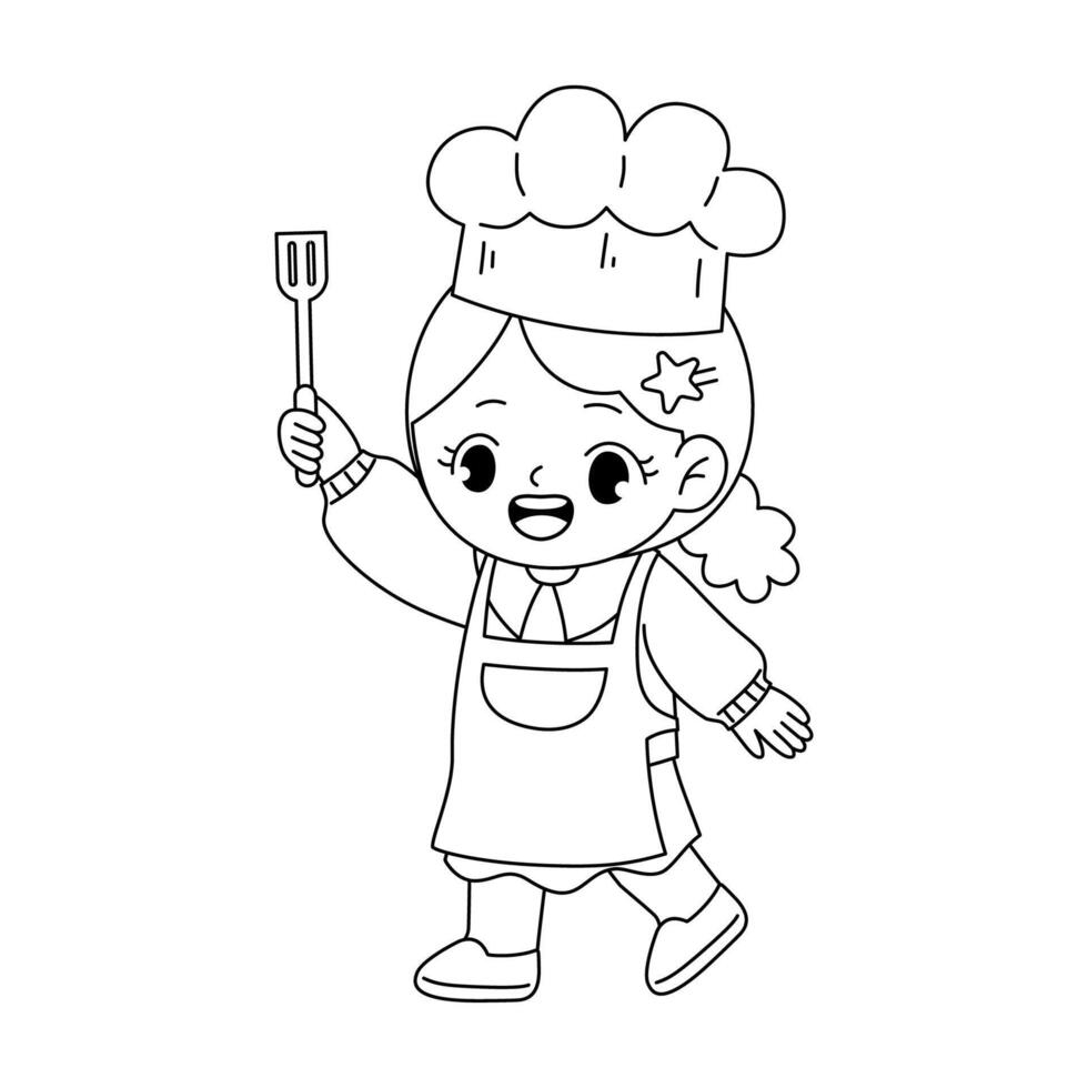 kid chef raise spatula outline printable activity for kid vector