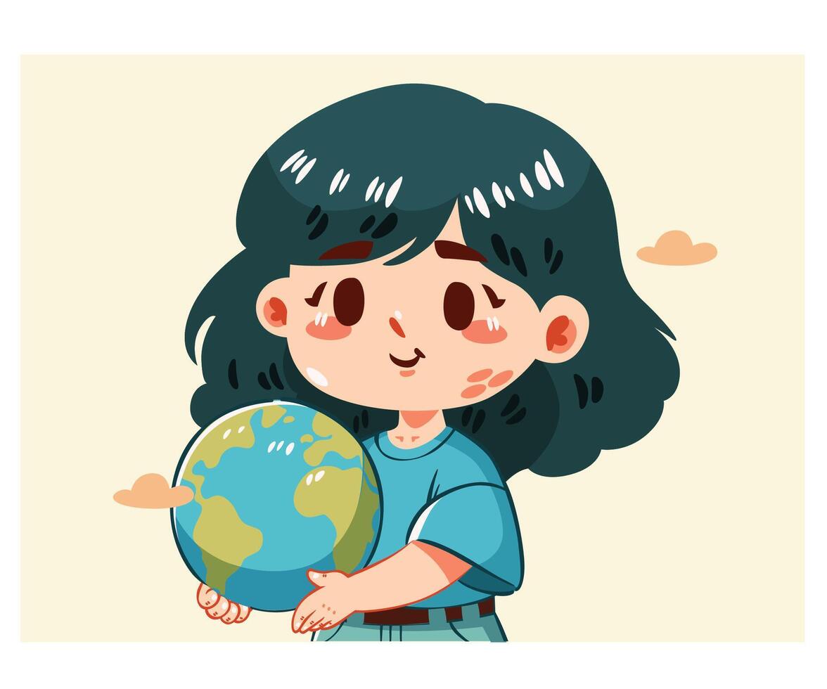 Girl Holding a Globe vector