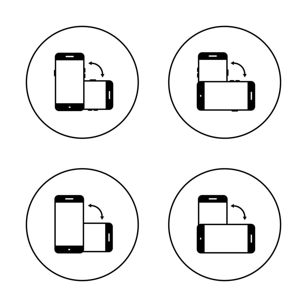Auto rotate mobile phone icon set on circle line. Smartphone rotation sign symbol vector