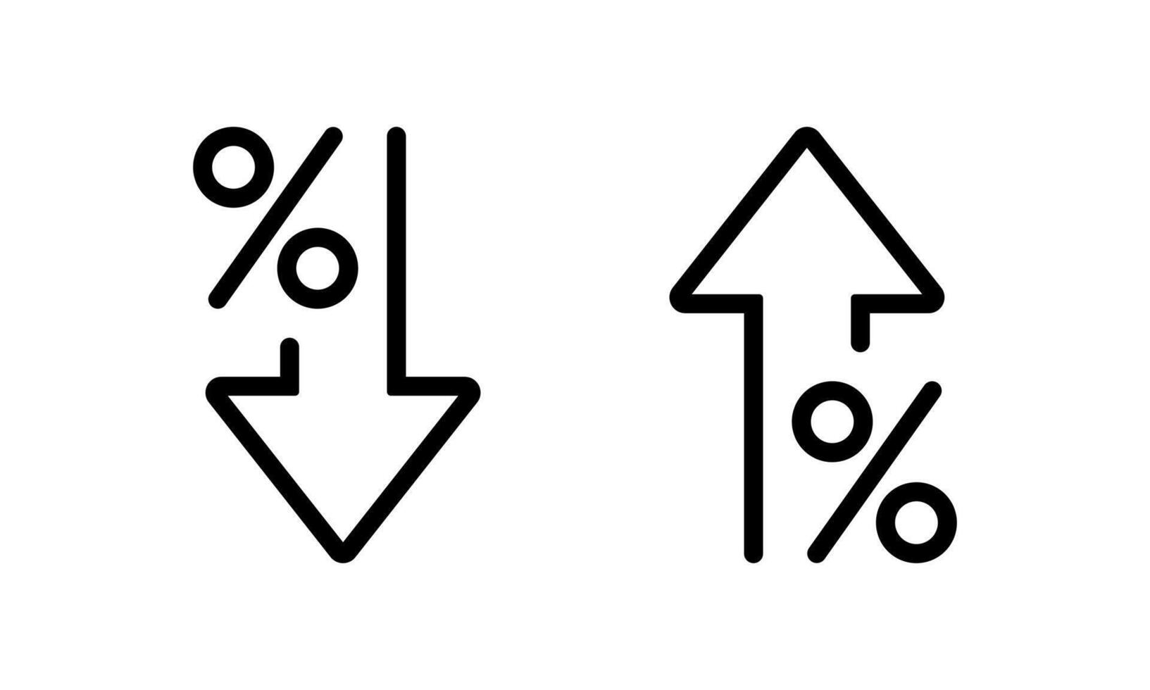 Percent down and up icon in trendy style. Percentage downward and upward arrow sign. Decline and growth symbol vector