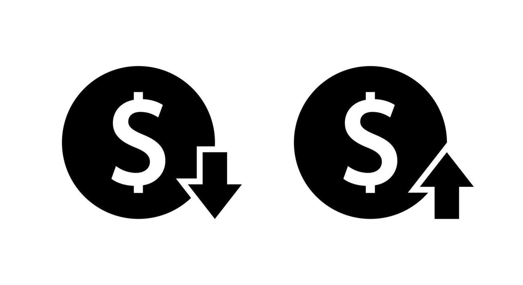 Dollar down and up icon in trendy style. USD currency decrease and increase sign symbol vector