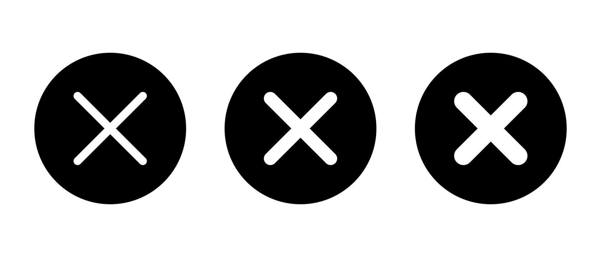 Cross, x mark icon set on black circle. Wrong, error, close sign symbol vector