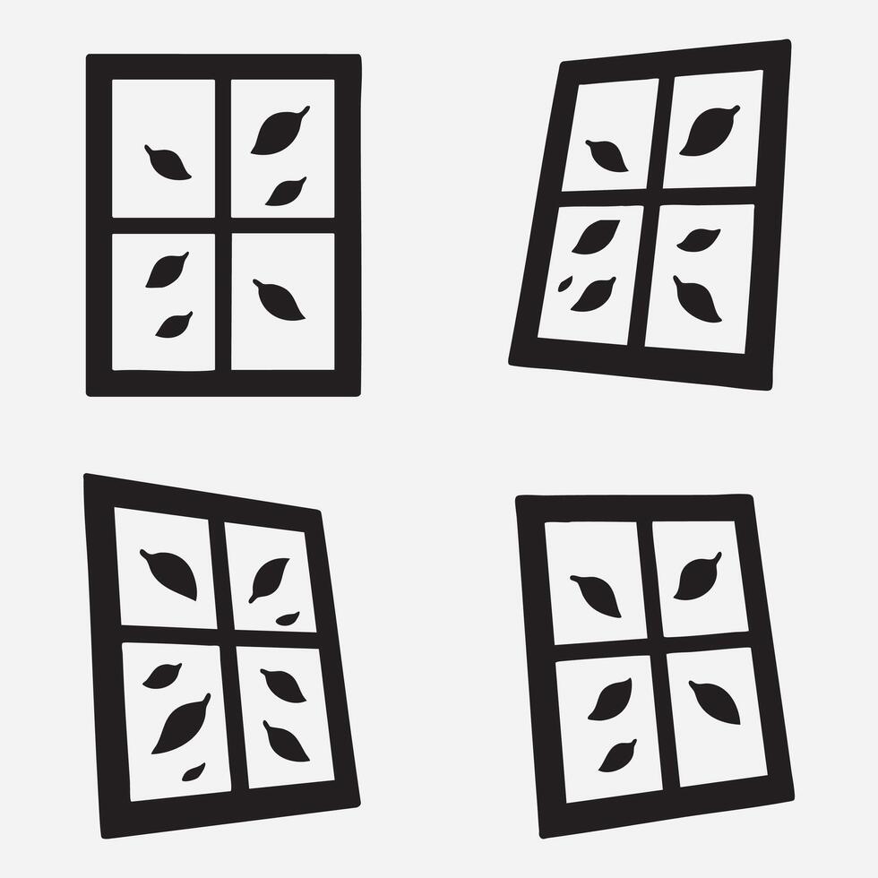 Four pane window with leaves silhouette vector
