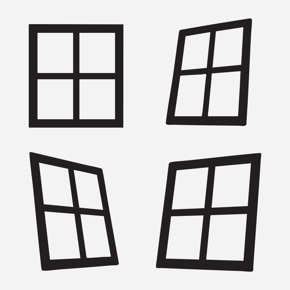 Four pane window silhouettes in different angles silhouette vector