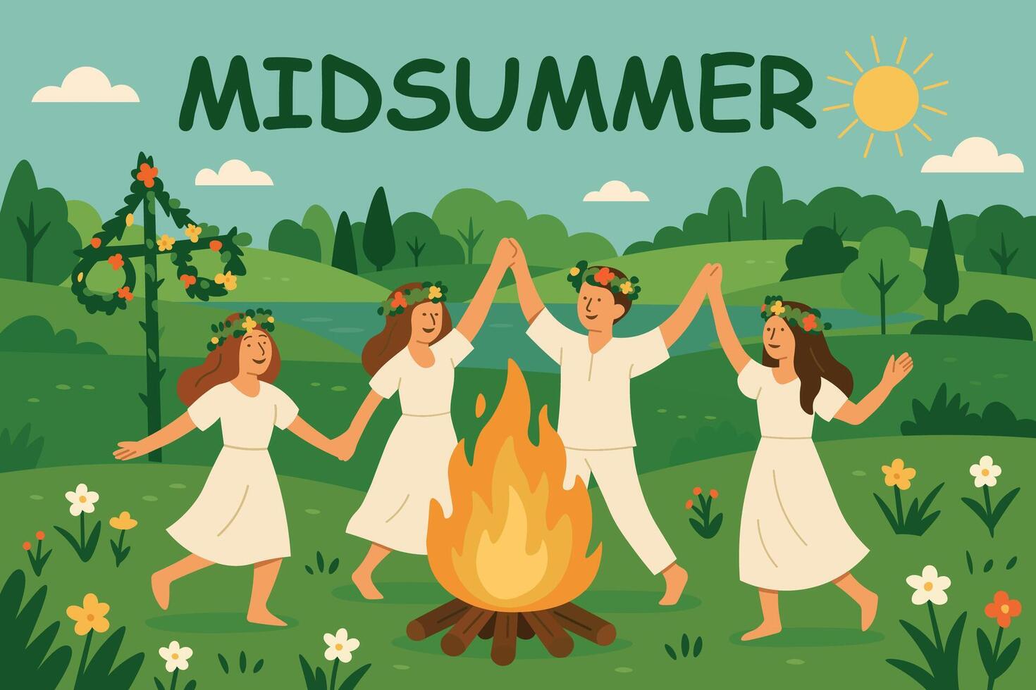 Embracing the Joyful Spirit of Midsummer Celebrations vector