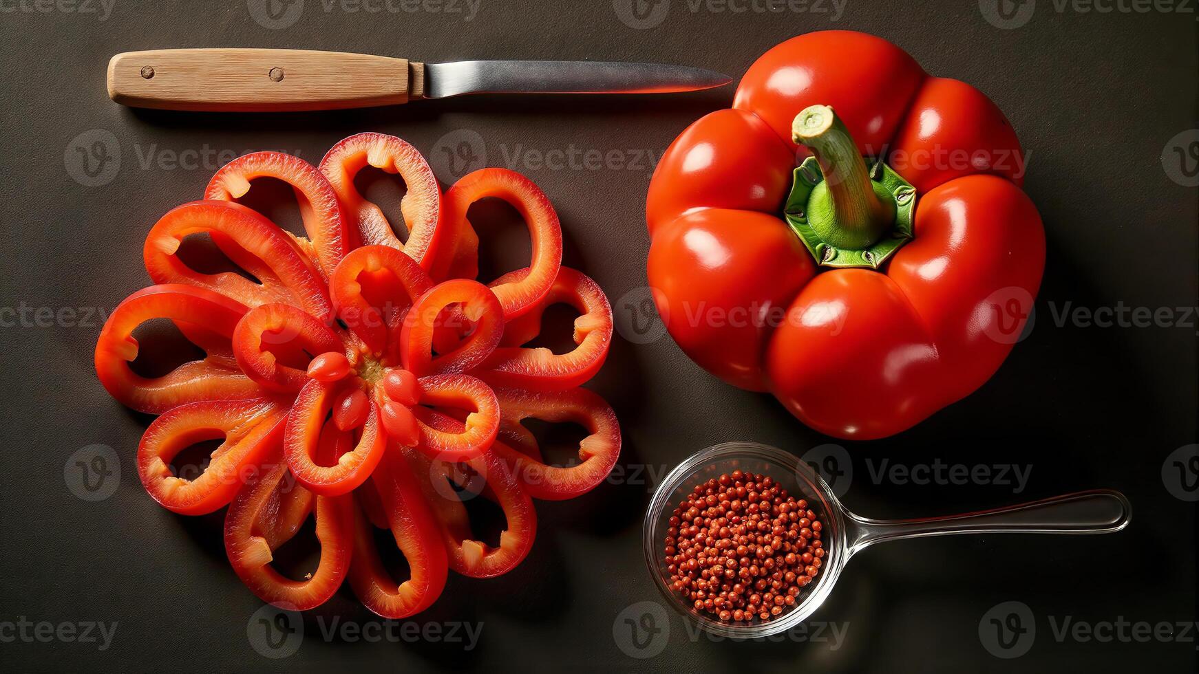 Red Bell Pepper Arrangement With Knife photo