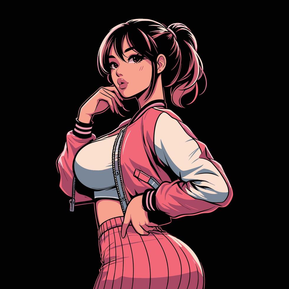 nostalgic lofi anime girl, shibuya girl illustration vector