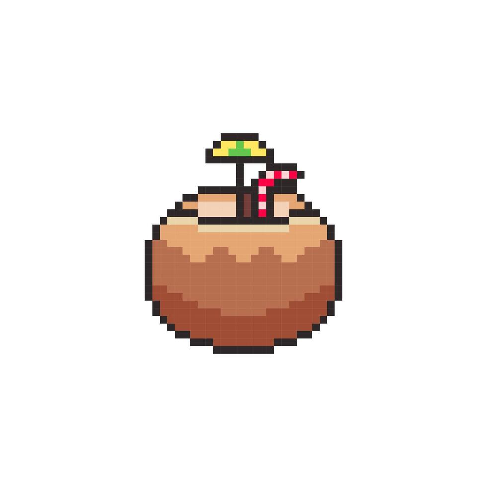 Pixel art Tropical Coconut game asset design vector