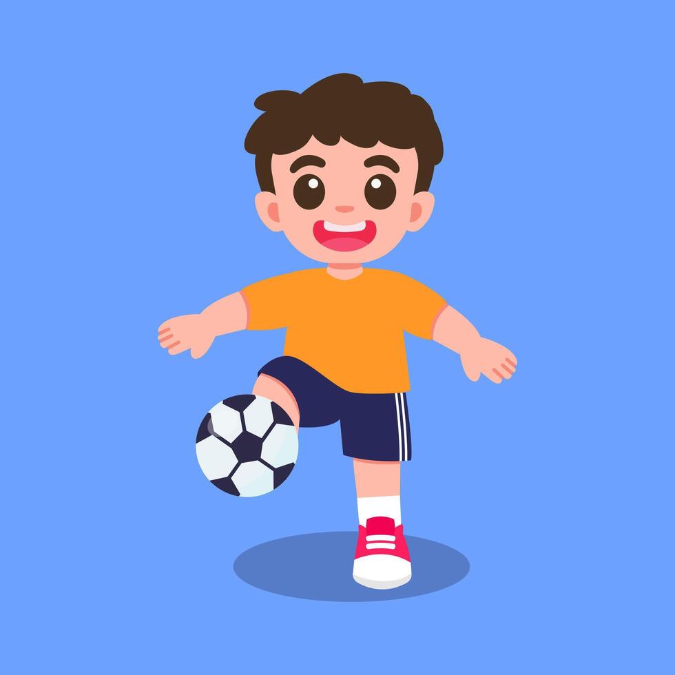 Cute Boy Playing Soccer Character design vector
