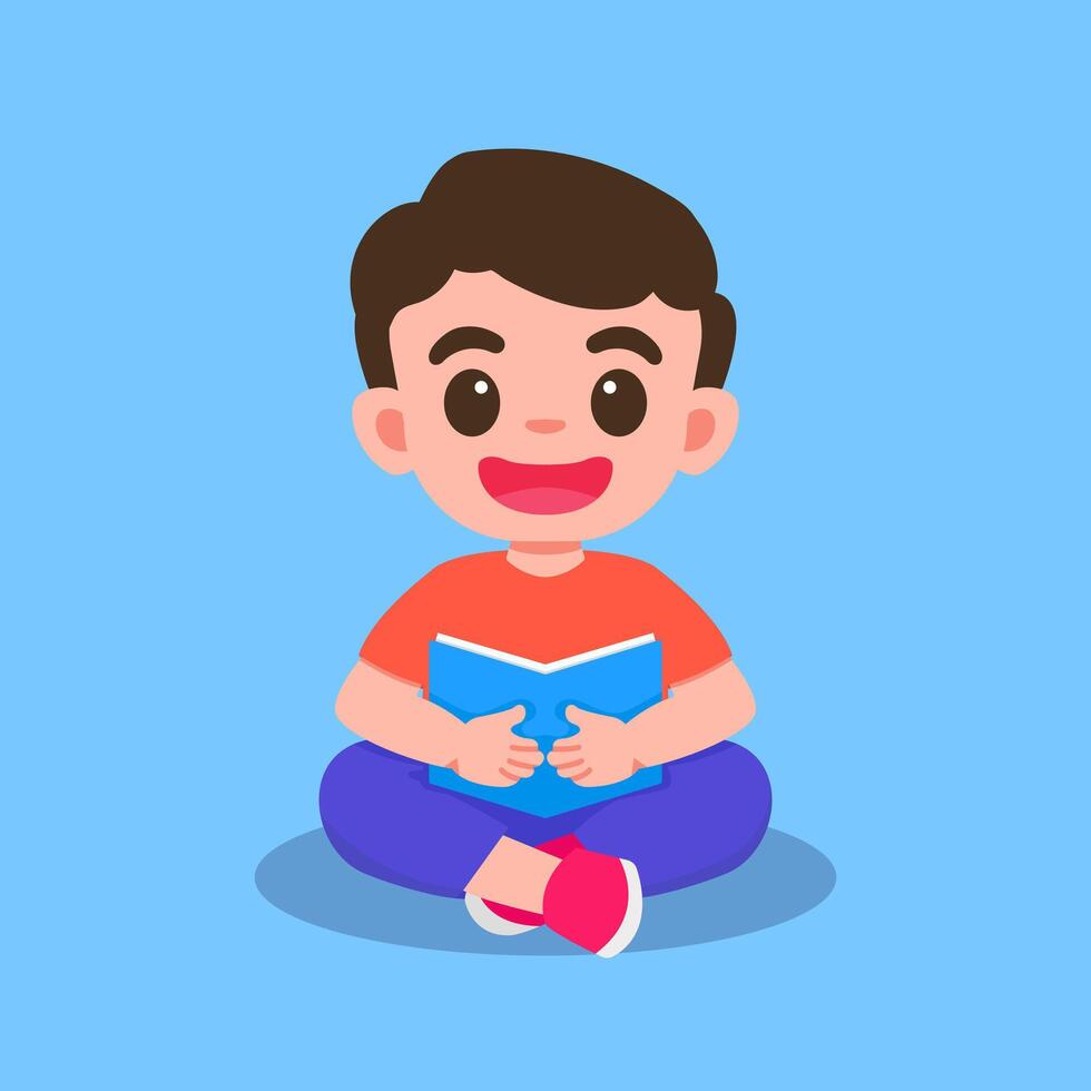 Cute Cartoon Boy Reading a Book character design vector