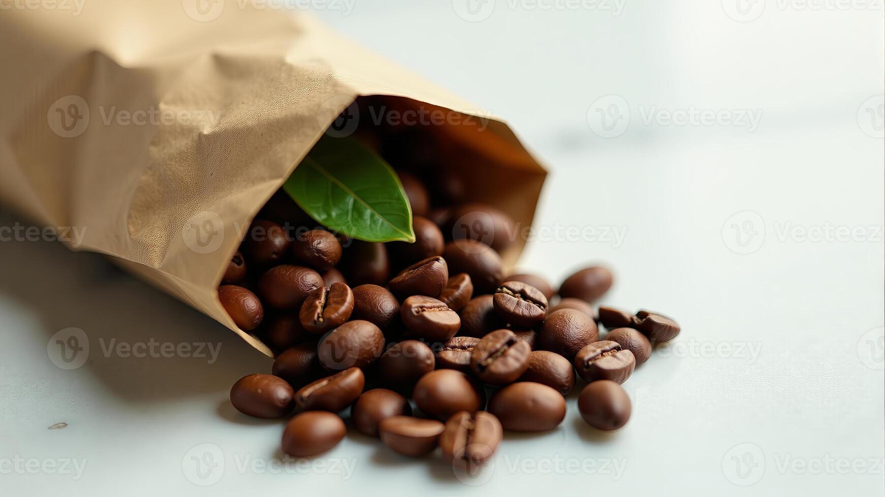 Roasted Coffee Beans Spilling From Paper Bag photo