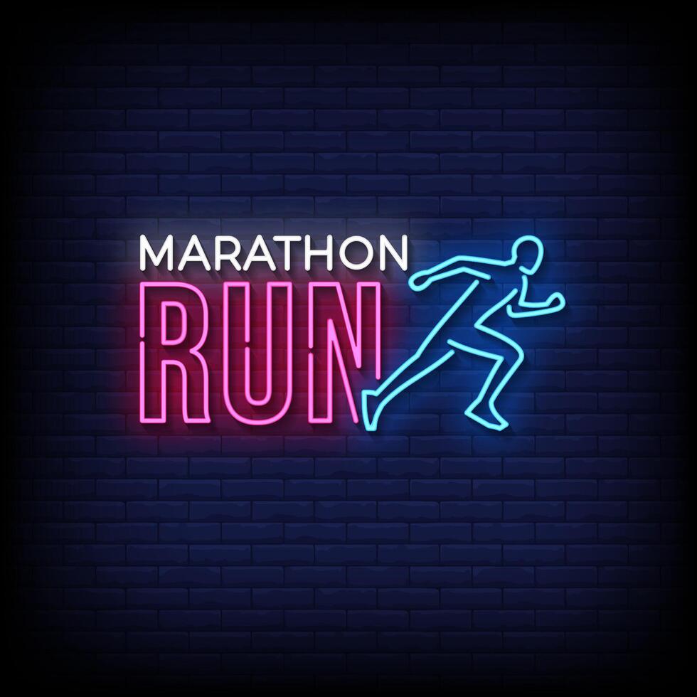 run marathon neon sign with brick wall background vector