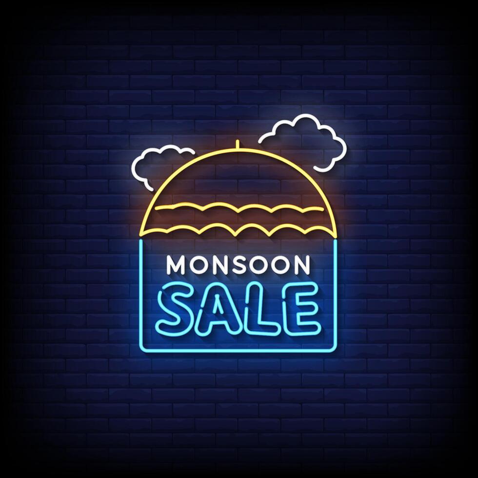 monsoon sale neon sign brick wall background vector