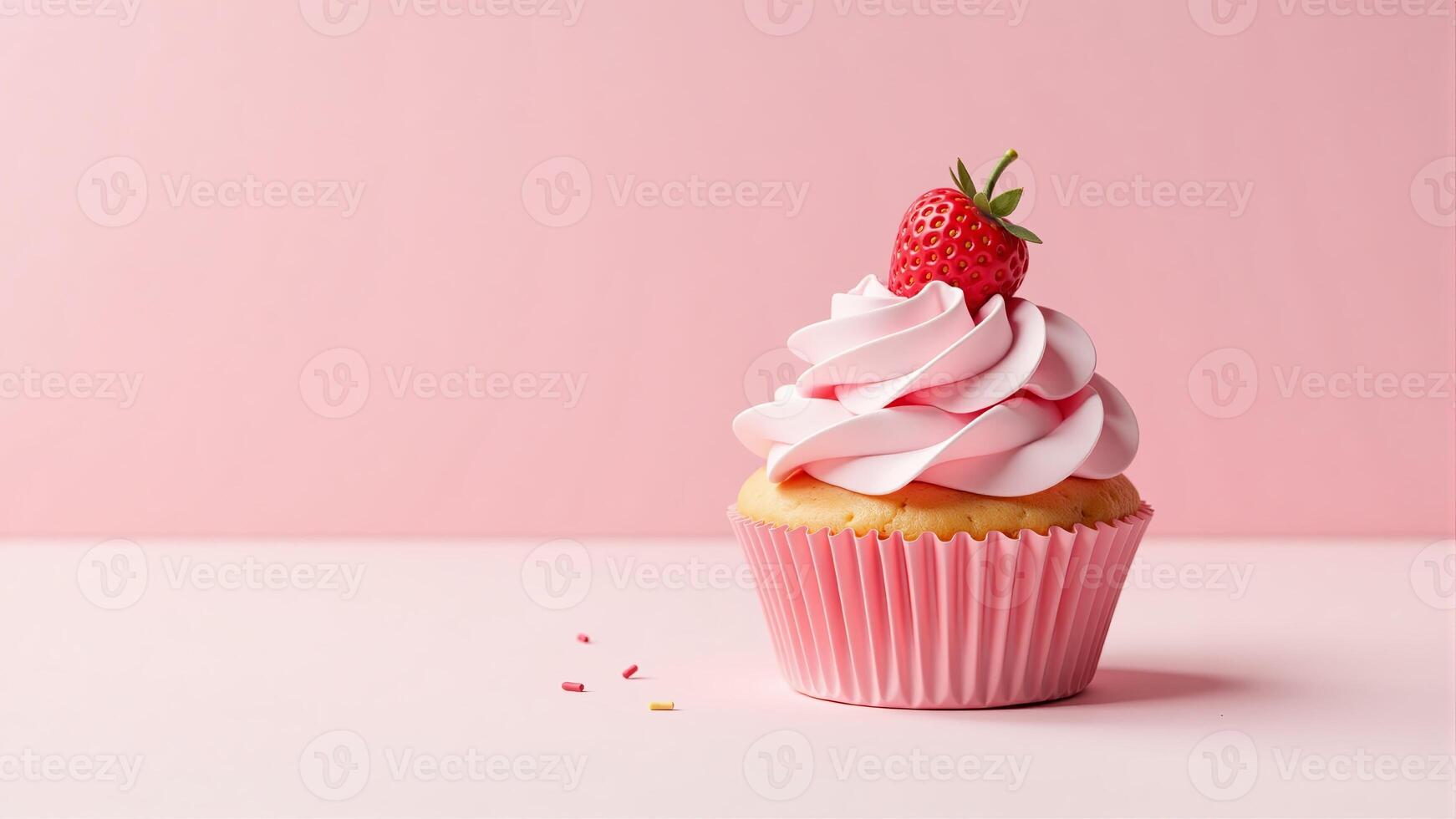 Strawberry Cupcake With Pink Frosting photo