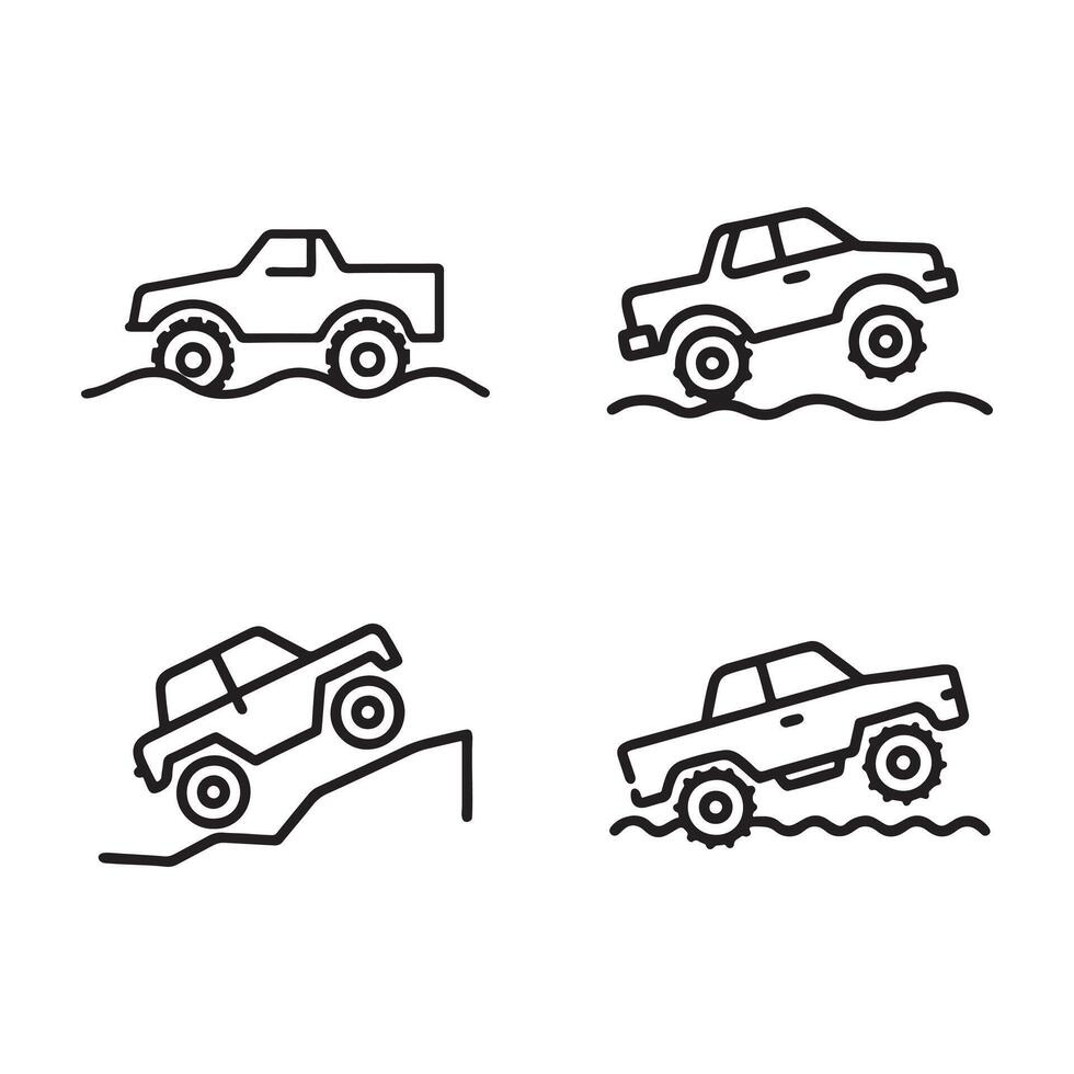 Four different types of vehicles in a line drawing vector