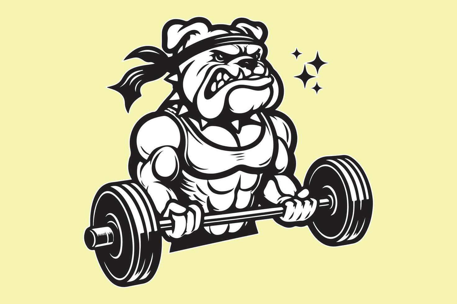 A bulldog with a barbell on his back vector