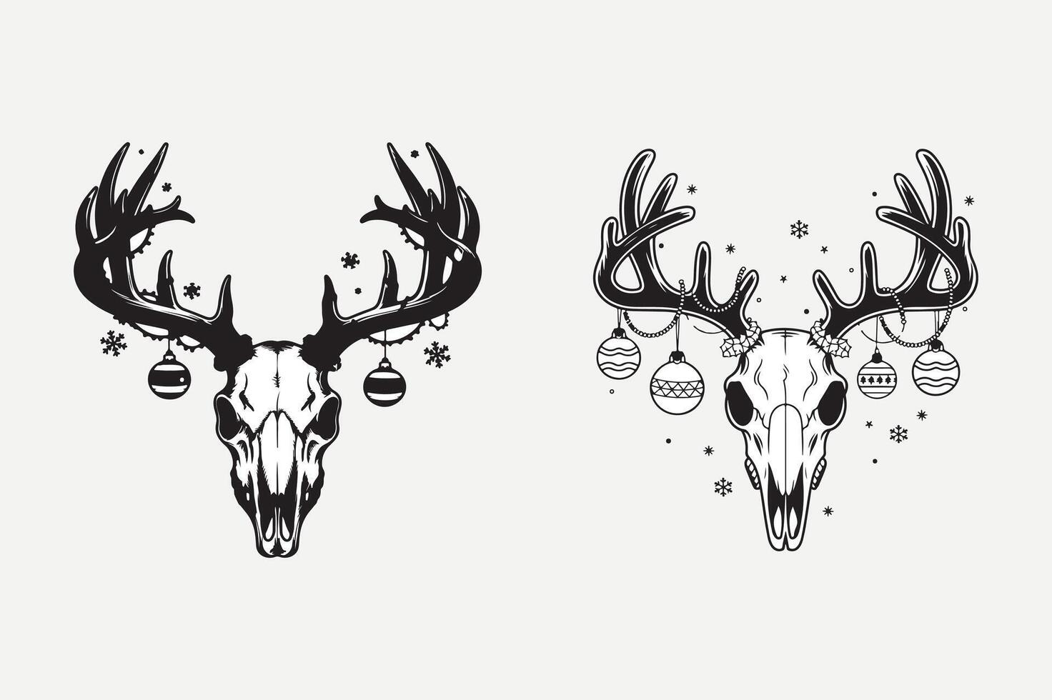 Christmas deer skull with christmas balls and christmas ornaments illustration vector