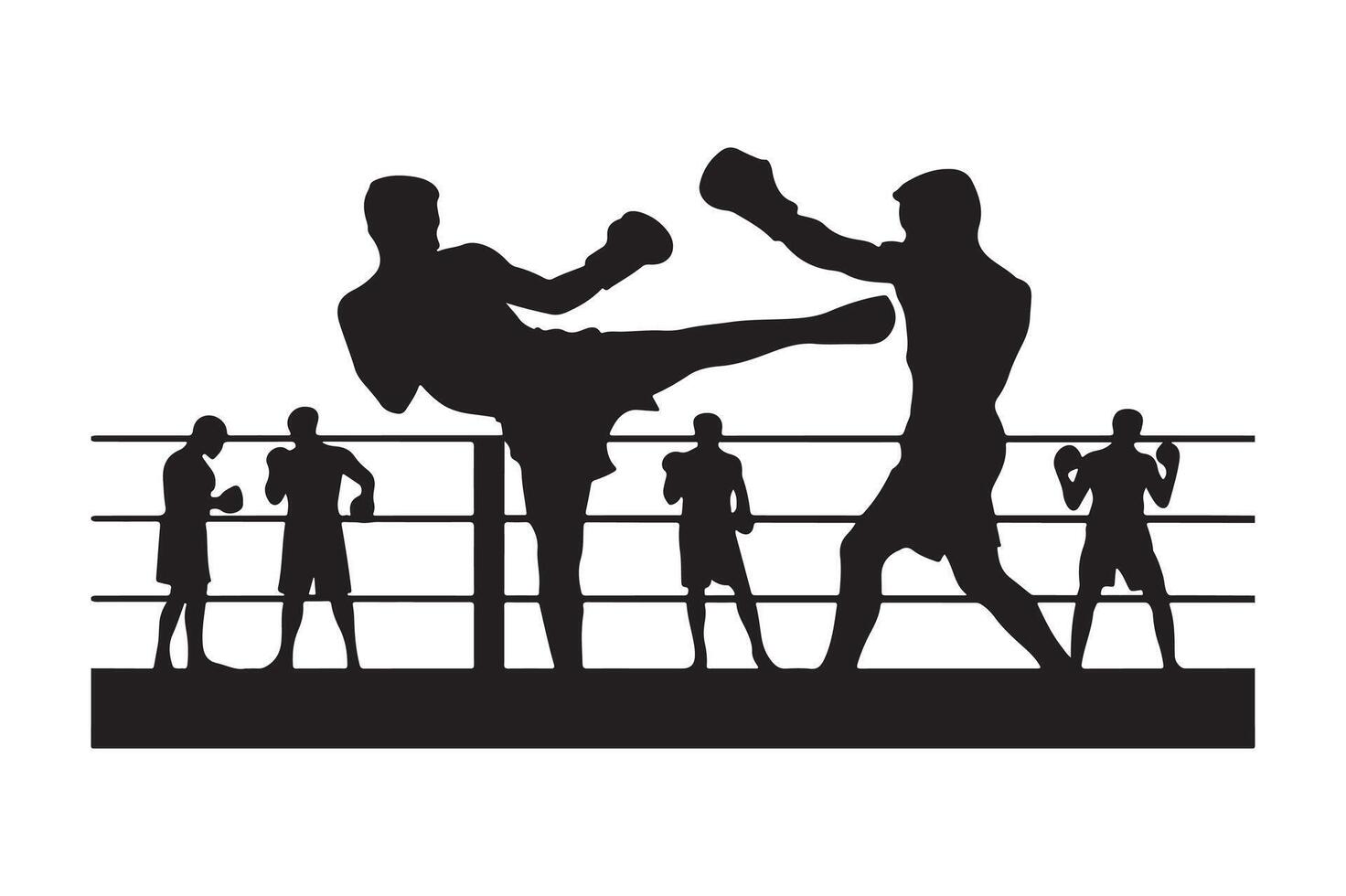 Silhouette of a man kicking a kickboxing vector