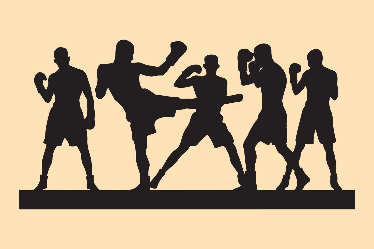 Silhouettes of boxers in different poses vector