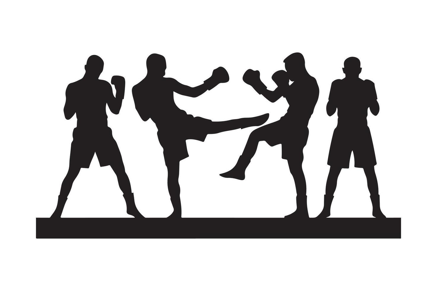 Silhouettes of men in boxing stance on a white background vector
