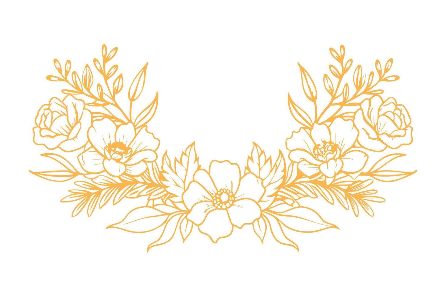 A wreath of flowers is drawn in orange vector