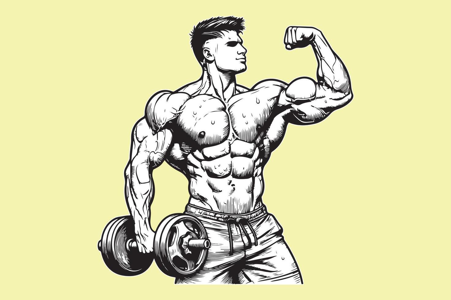 A drawing of a man with a dumbbell vector