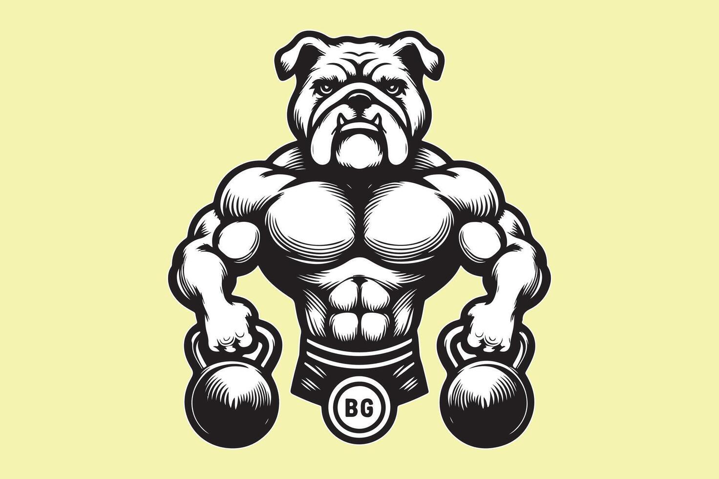 A bulldog with a kettlebell on his back vector