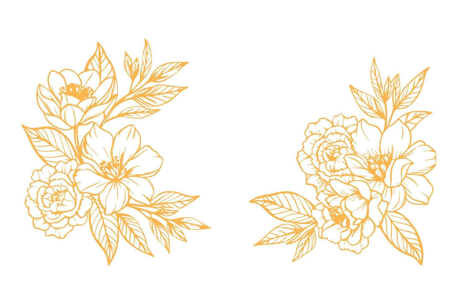 Two flowers are drawn in orange on a white background vector