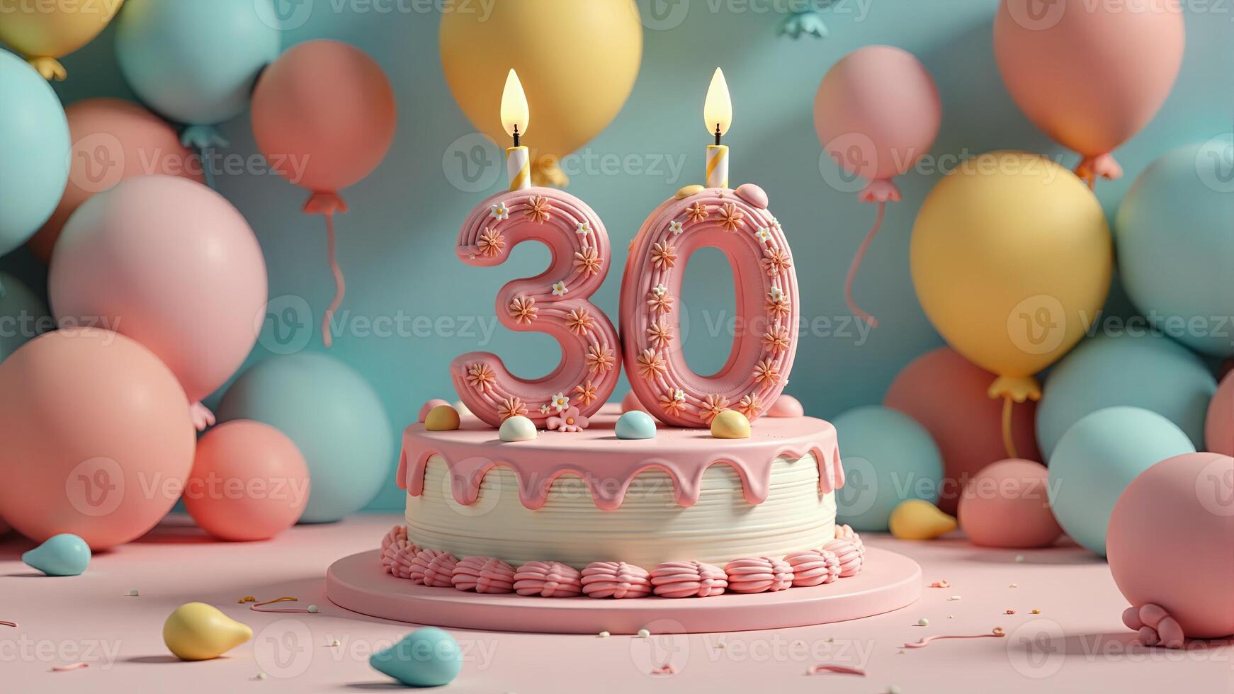 Thirtieth Birthday Cake With Candles photo