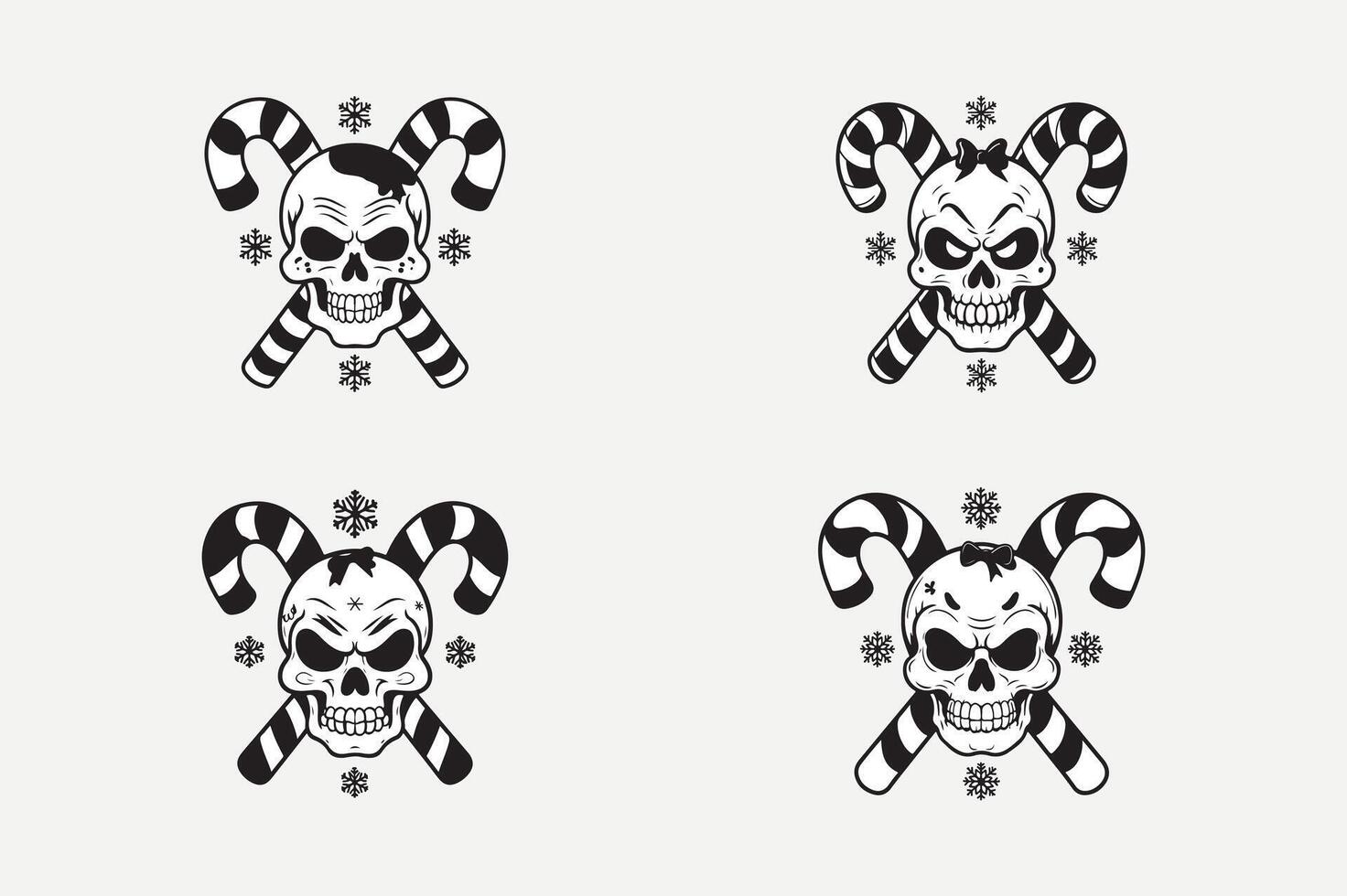 Four black and white skulls with candy canes vector