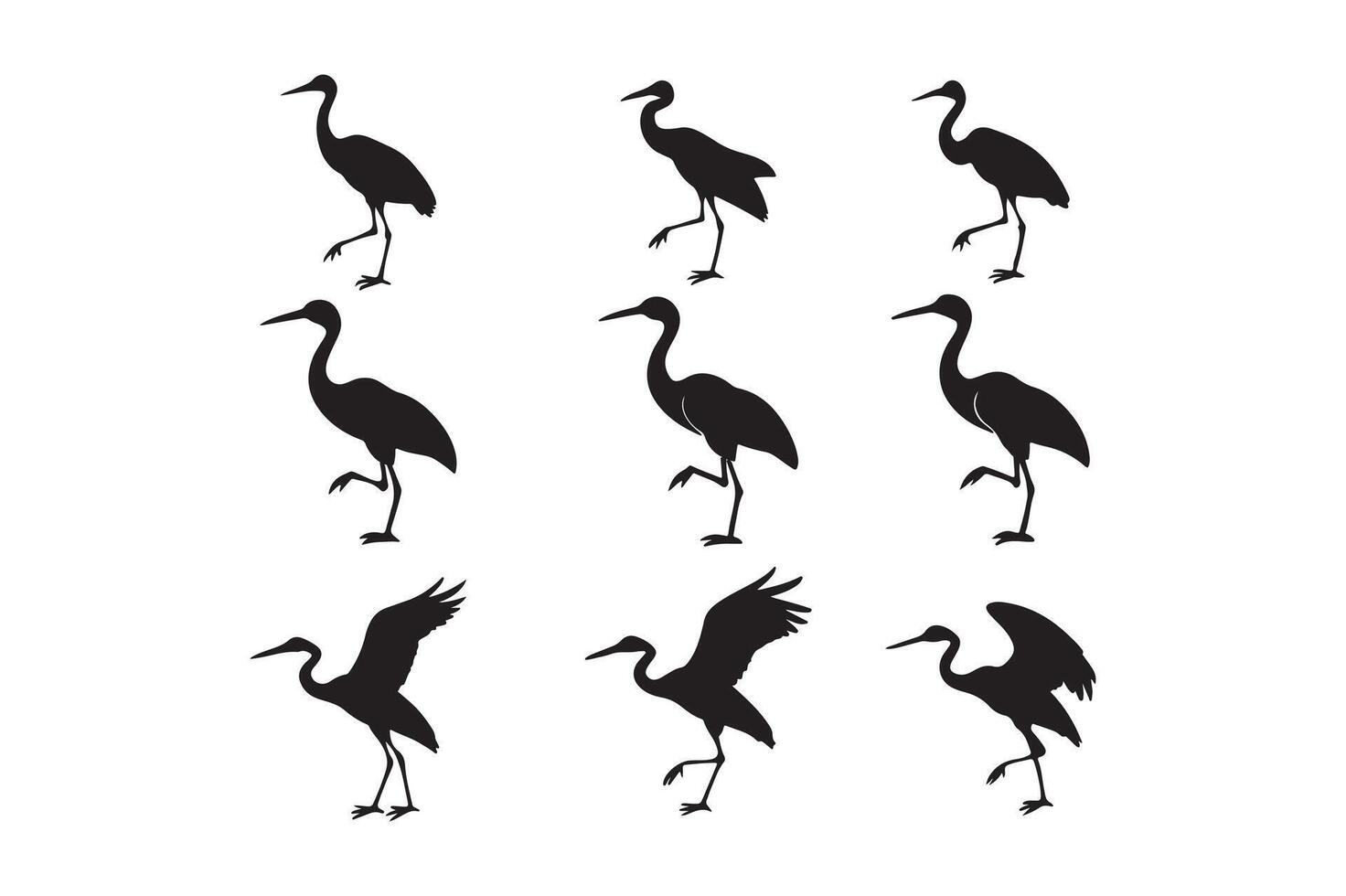 A set of silhouettes of cranes vector