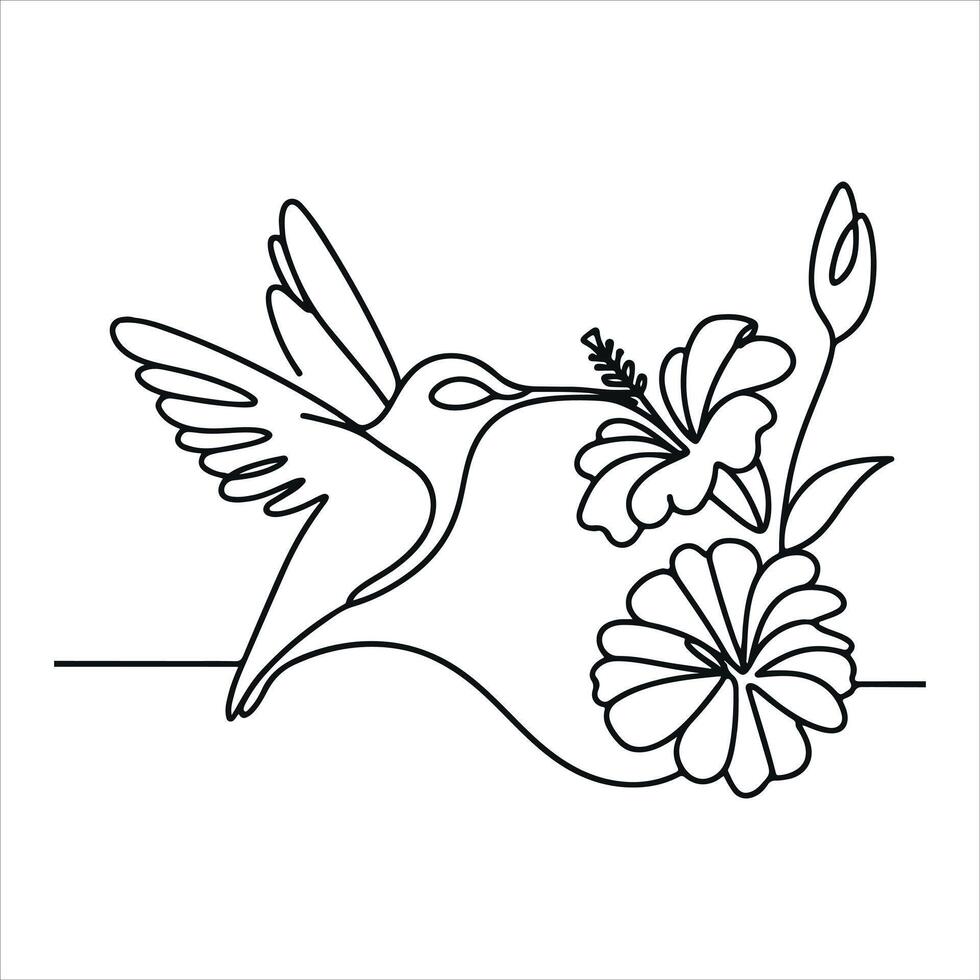 Hummingbird with flowers illustration vector