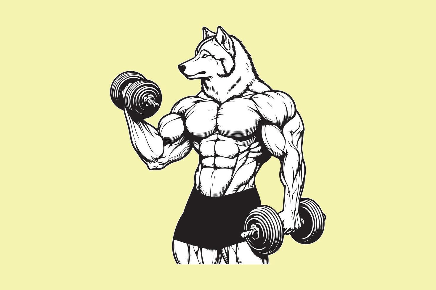 A drawing of a dog lifting weights vector