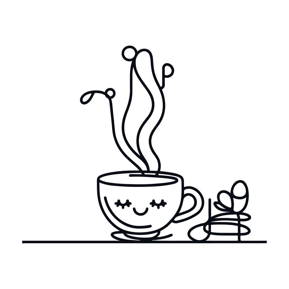 Coffee cup with a smiley face and a cup of coffee vector