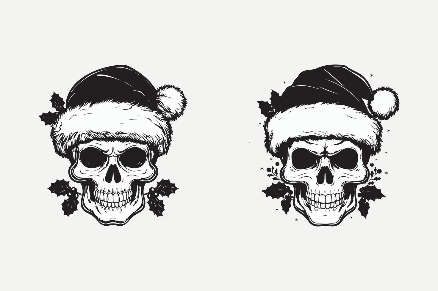 Two skull designs with santa hats on them vector