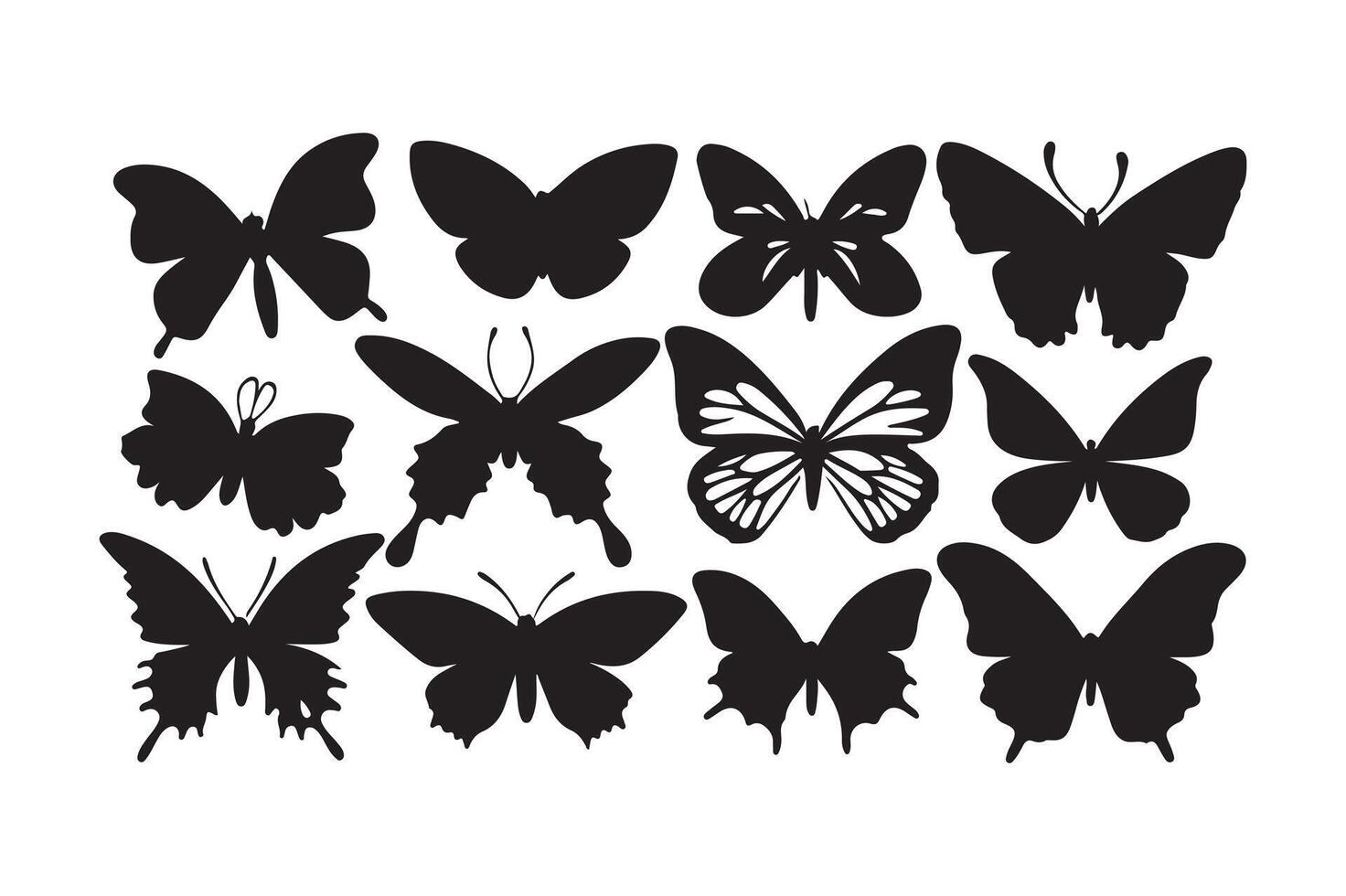 Butterflies silhouette set, black and white vector
