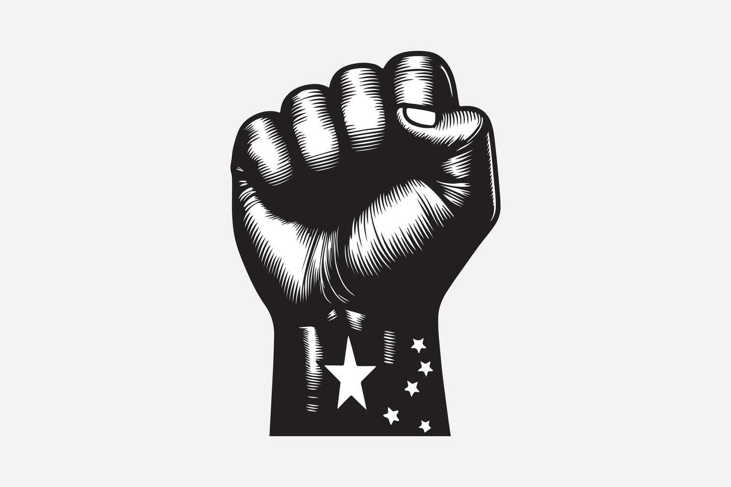 A fist with a star on it, with a black and white background vector
