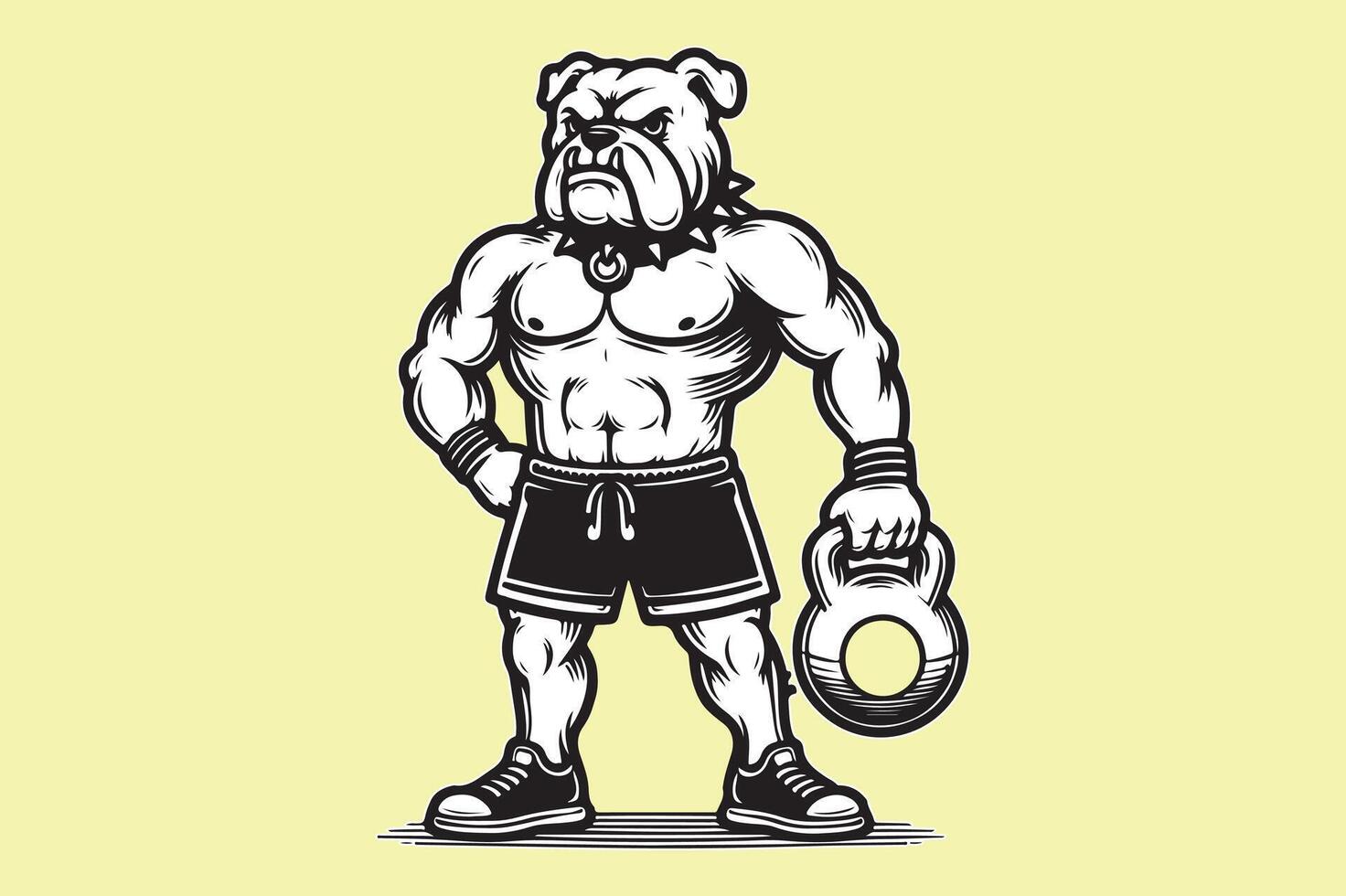 A bulldog with a kettlebell in his hand vector