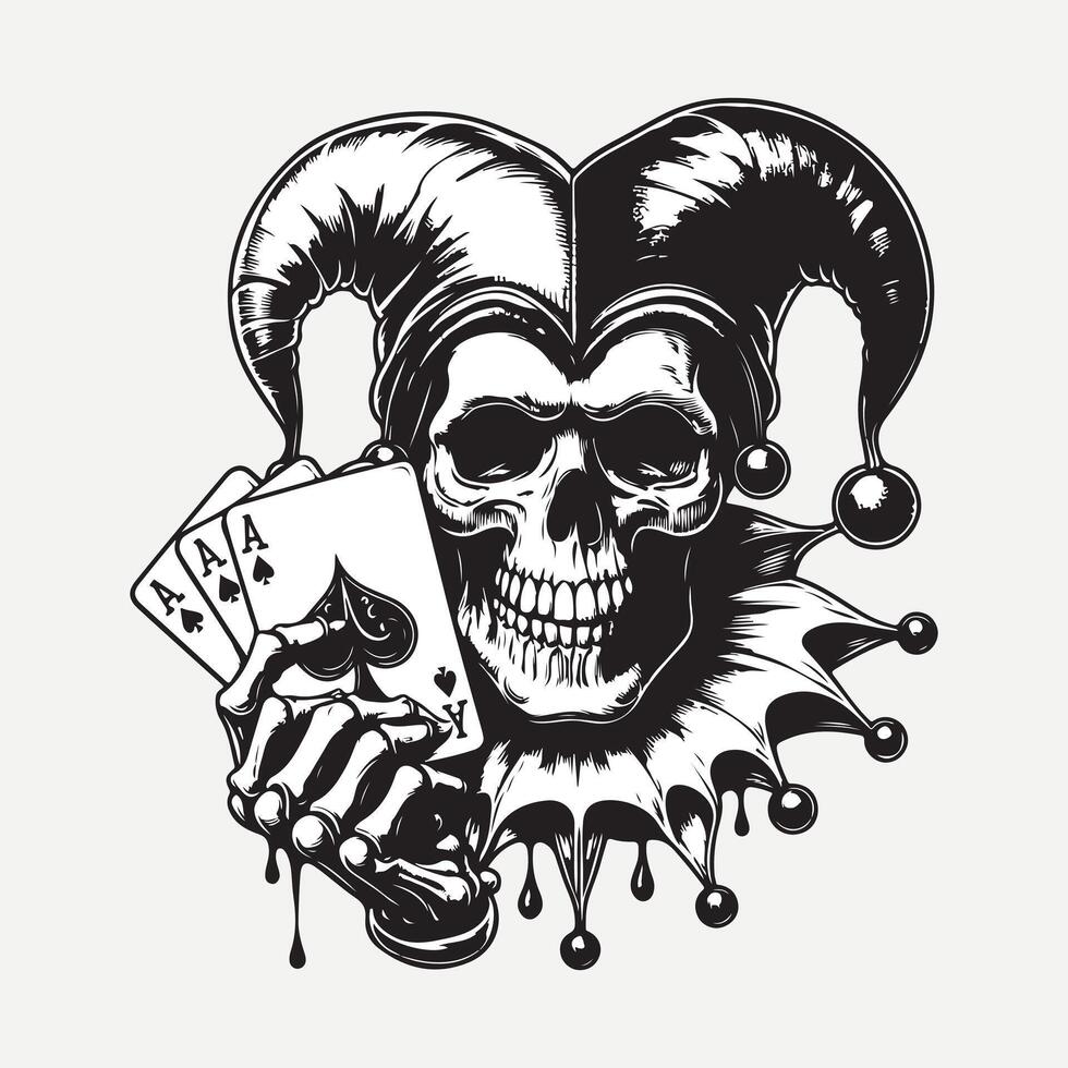 Joker skull with playing cards illustration vector