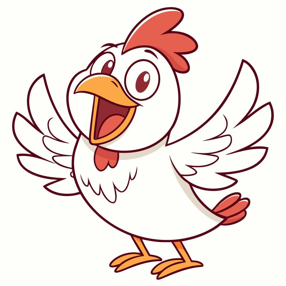 A cartoon chicken with open wings and a big smile vector