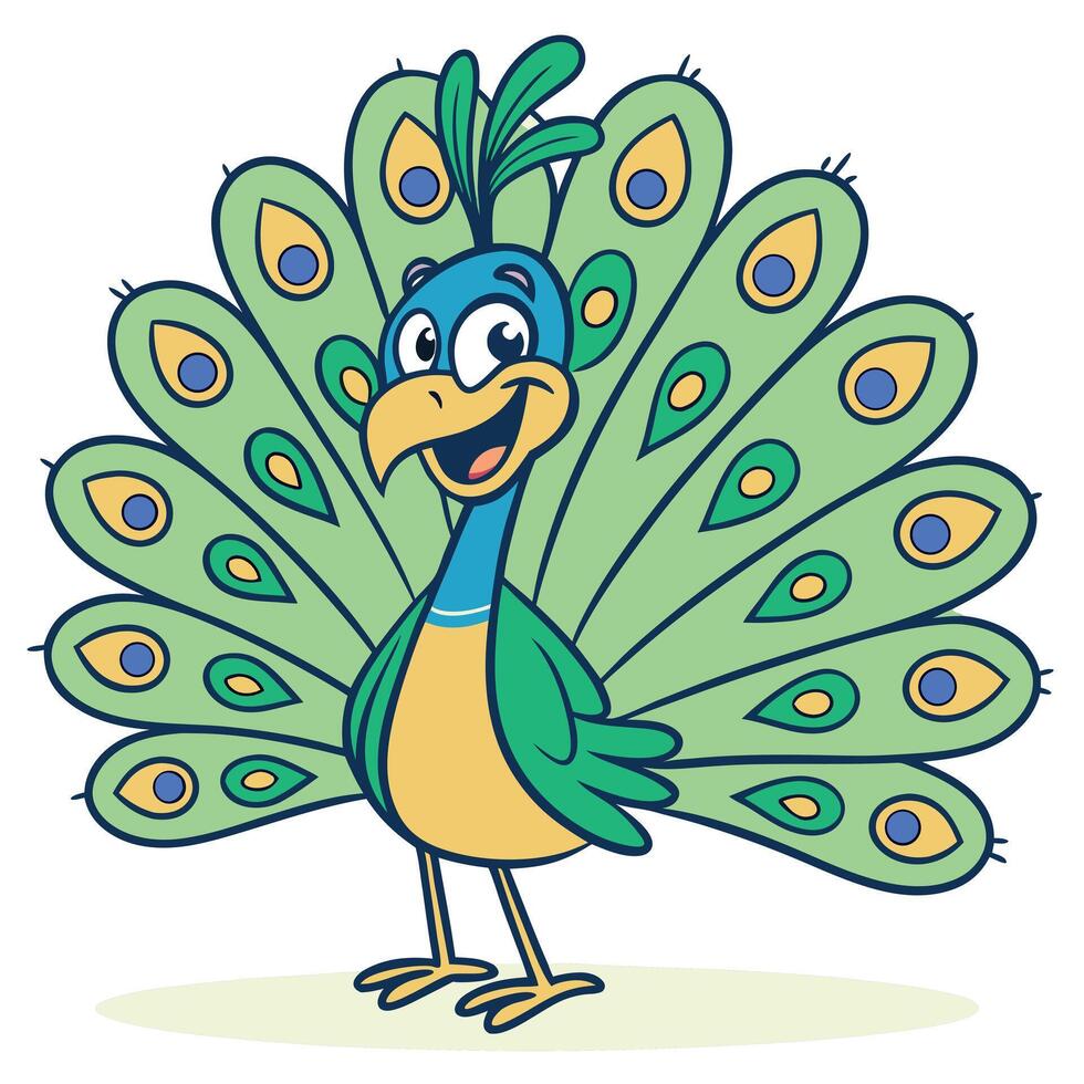A cartoon peacock with feathers on its back vector