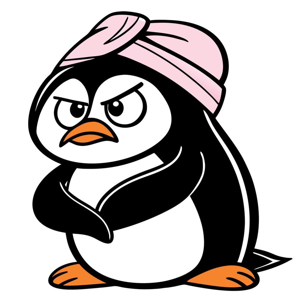 Cartoon penguin with a pink hat vector