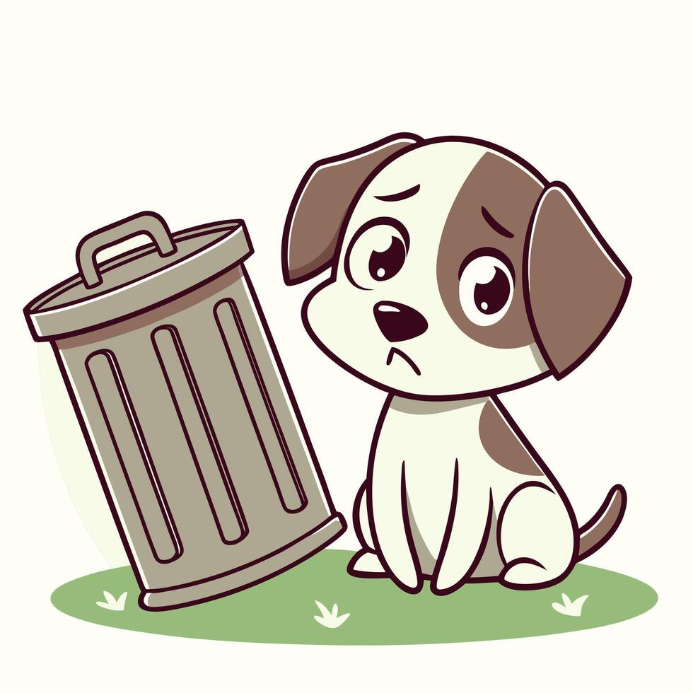 A cartoon dog sitting next to a trash can vector