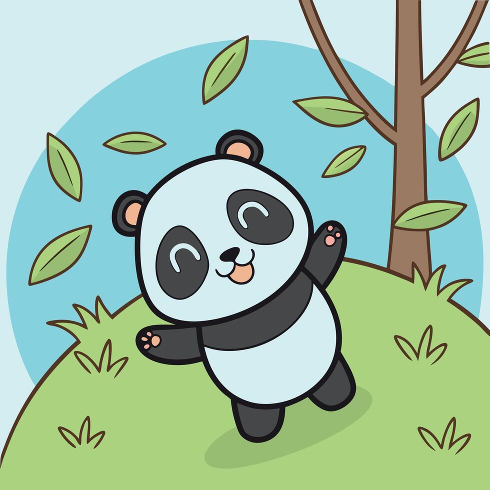 A cartoon panda bear is standing on a hill vector