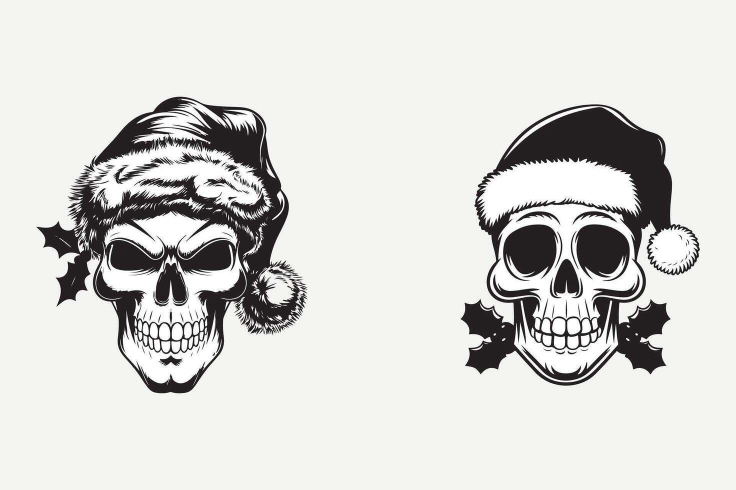 Two skulls wearing santa hats and hats vector
