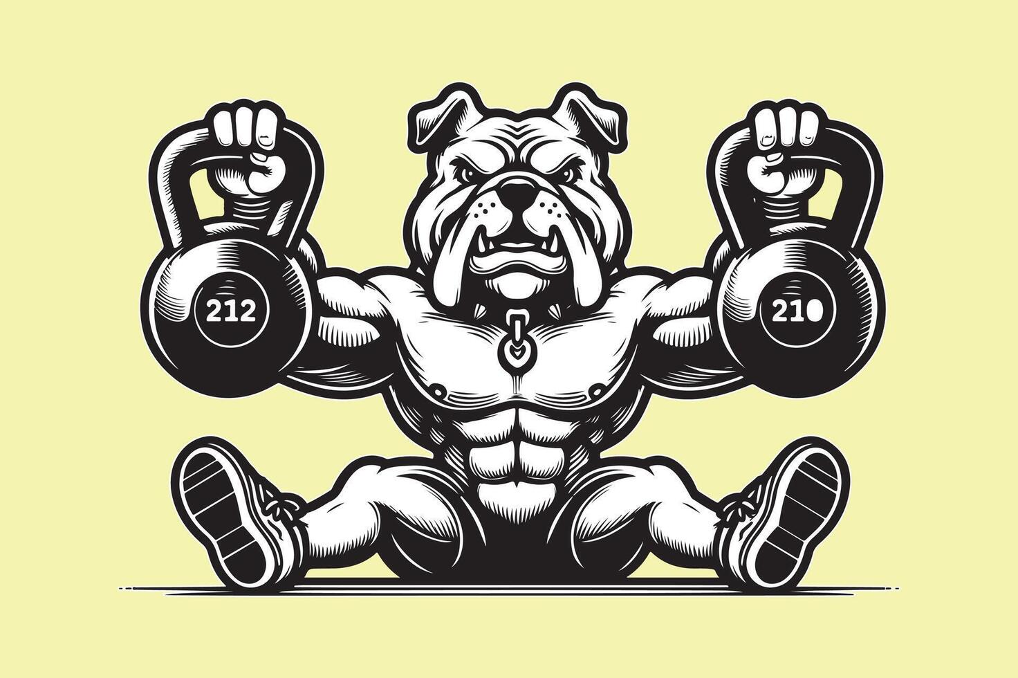 A bulldog with kettlebells on his back vector