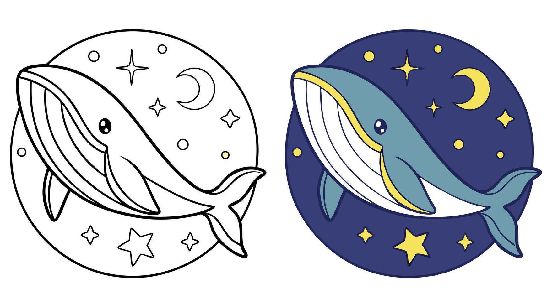 A whale and a moon in the night sky vector